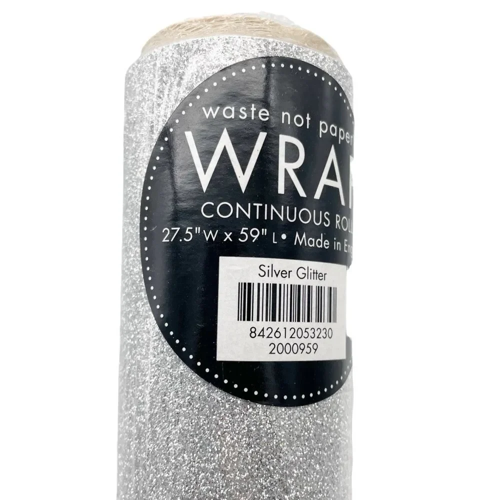 NWT Paper Source Silver Glitter Wrapping Paper Roll 27.5”x59” Designer Gift Wrap